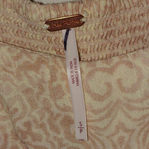 Free People Paisley Print Wide Leg Ruffled Palazzo Pull-On Pants Sz S Cream Tan - Picture 2 of 9